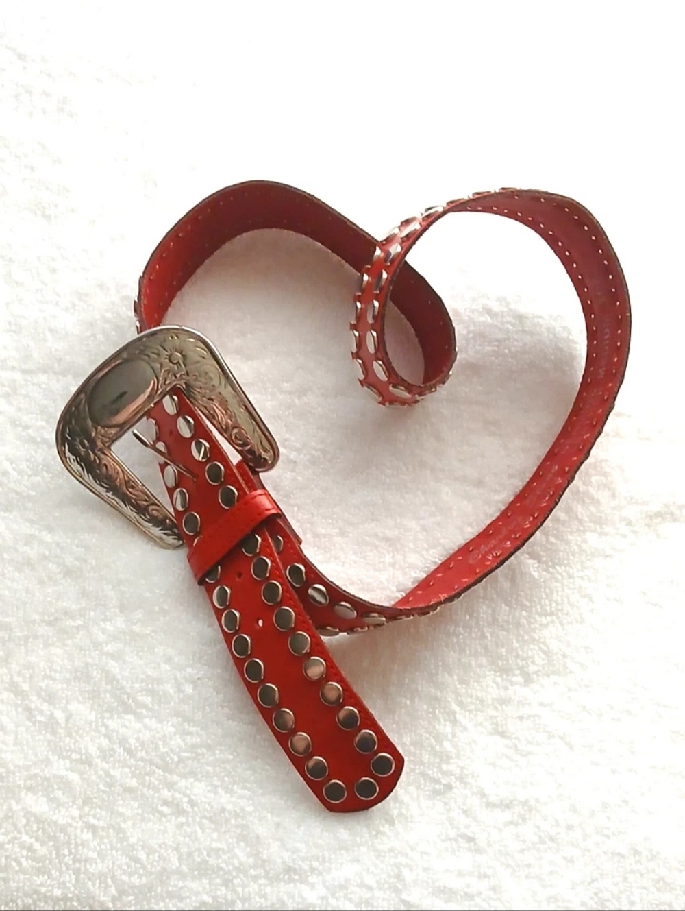 Vintage Charley Stone Western Red Leather Belt With Studs Size Medium
